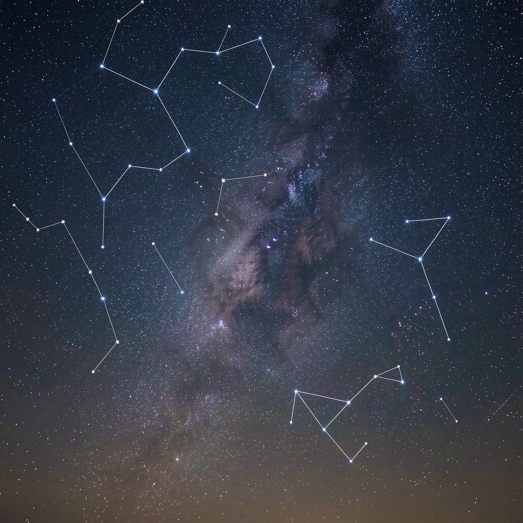 Cielo nocturno estrellado sobre Buenos Aires con constelaciones visibles