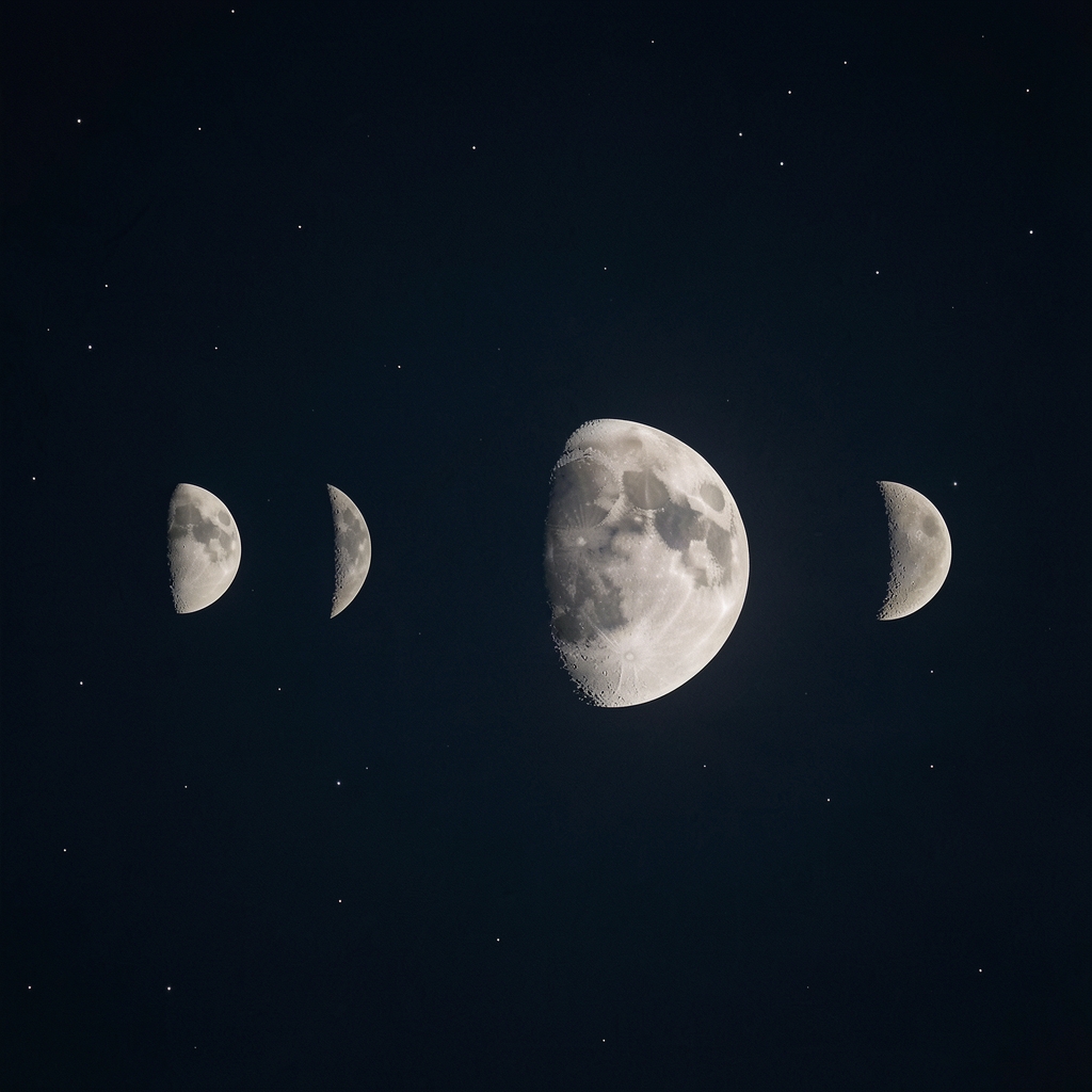 Secuencia de fases lunares en cielo nocturno oscuro