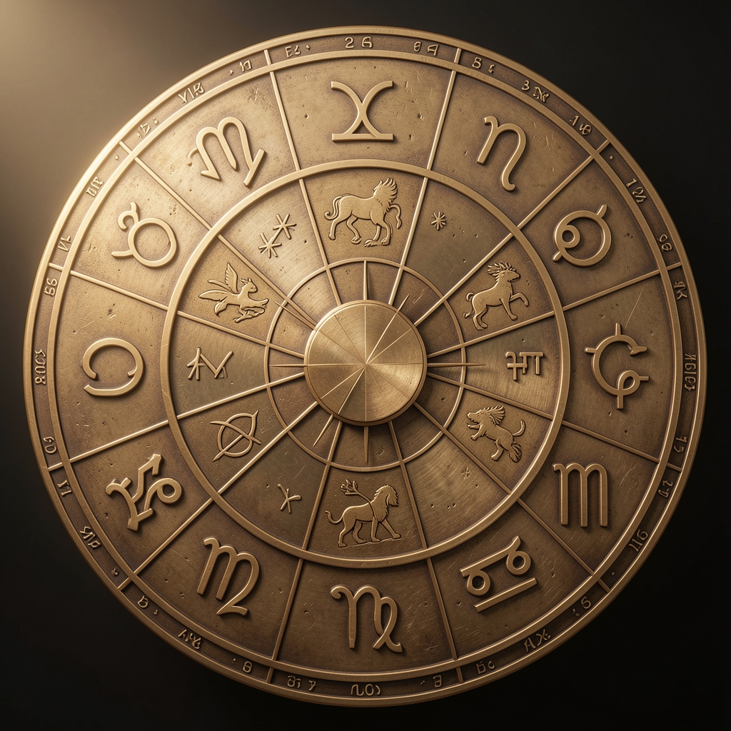 Rueda zodiacal detallada con los doce signos astrológicos